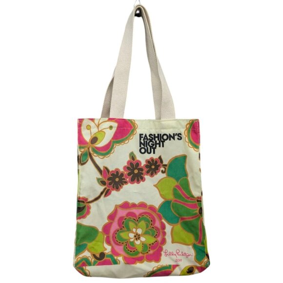 Lilly Pulitzer 2011 Fashions Night Out Tote Bag Multicolor Floral Canvas 11x14 - Picture 1 of 11
